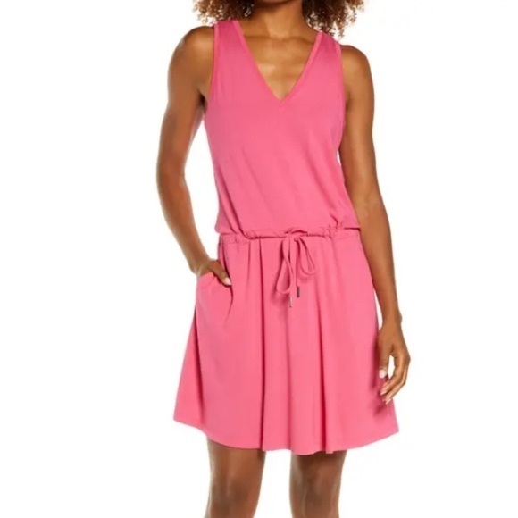 Sweaty Betty Tayberry Pink Drawstring Take It Easy Drop Waist Dress Small NWOT - Picture 1 of 8